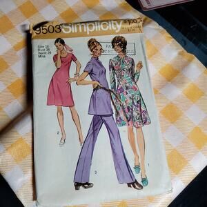 Vintage 1971 Simplicity 9503 dress and slack pattern size 16